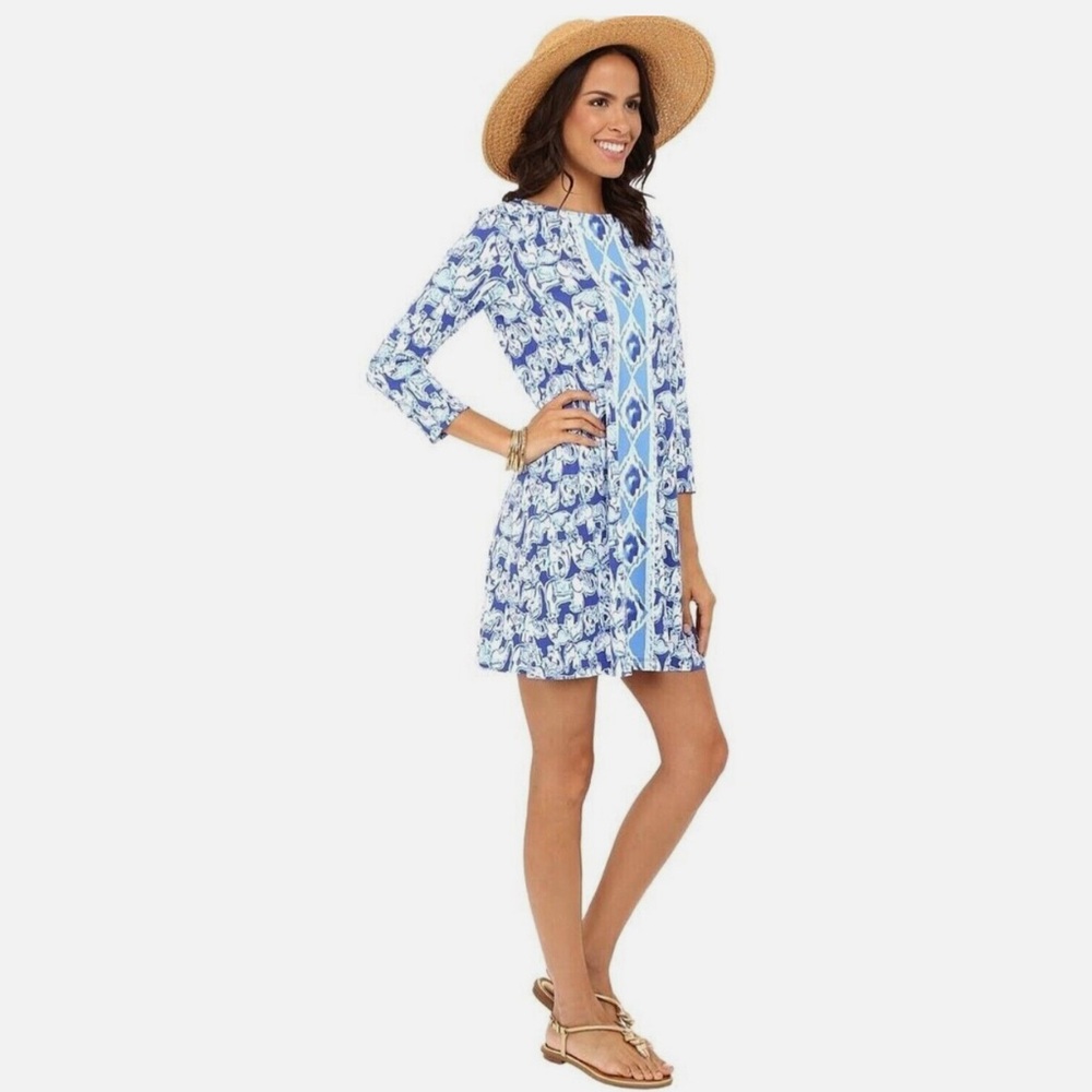 Lilly Pulitzer 🐘 Get Trunky Blue Ophelia Swing Dress Elephant Lattice Size XXS